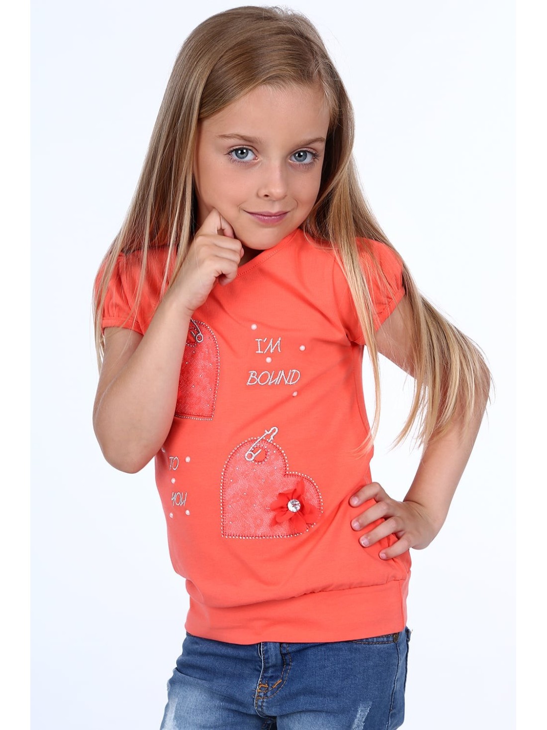 Coral T-shirt with hearts NDZ8205 - Online store - Boutique